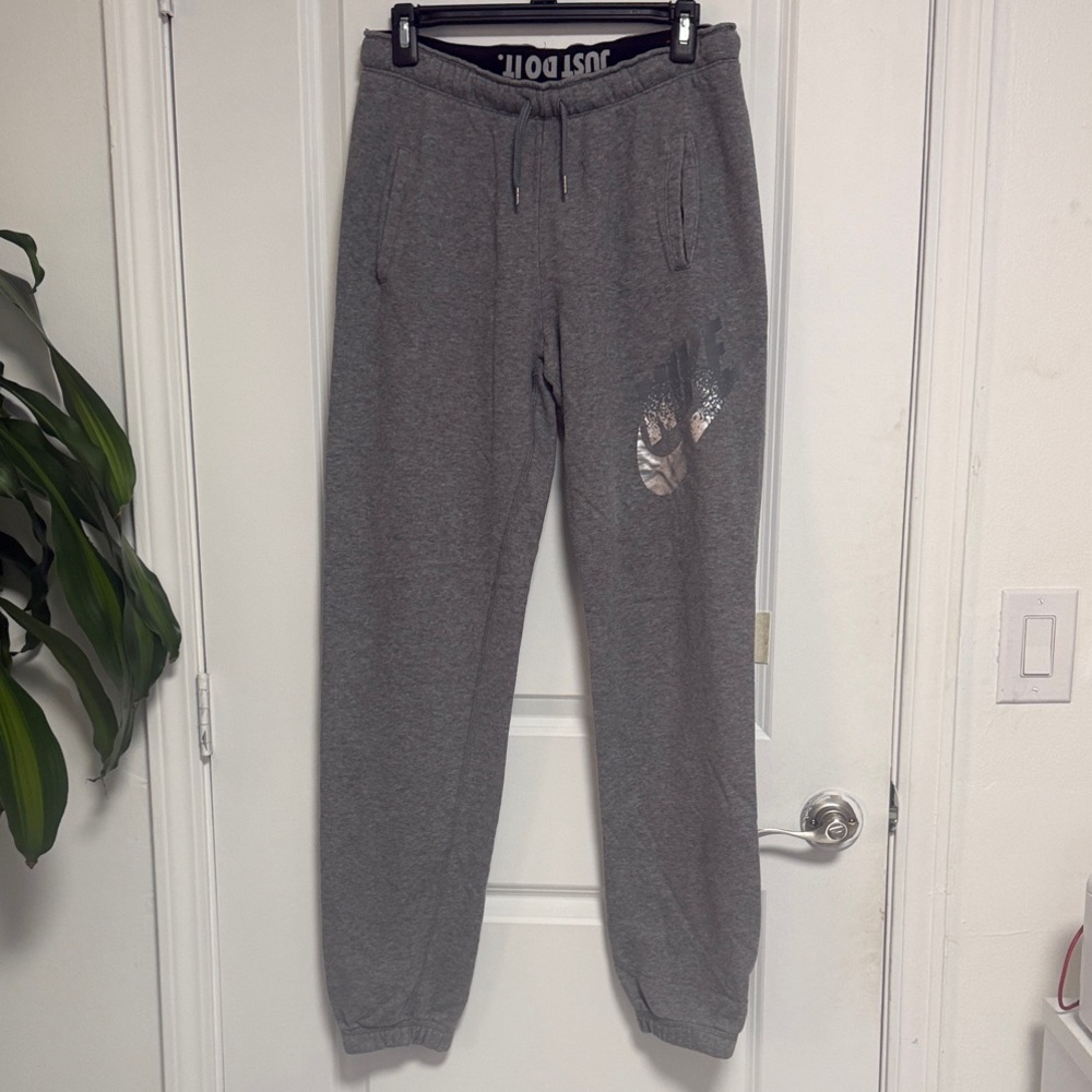 Nike Heather Gray Joggers with Logo Accent
